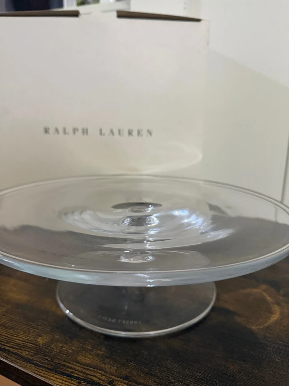 NWT Ralph Lauren Clear Glass Cake Plate Pedestal